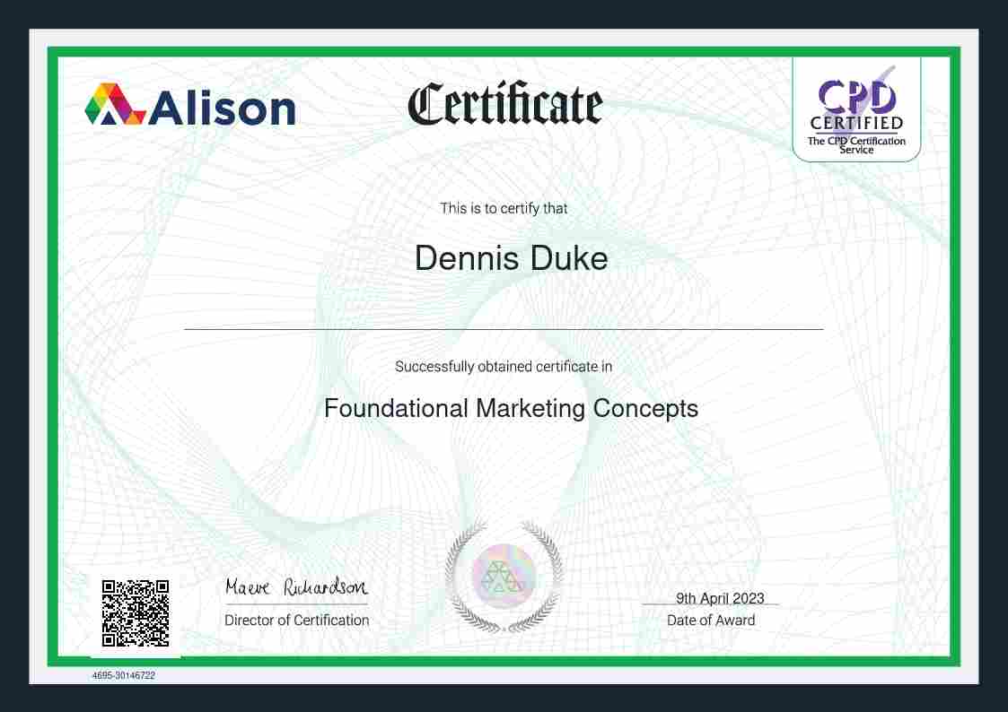 Alison Certificate | Foundational Marketing Concepts